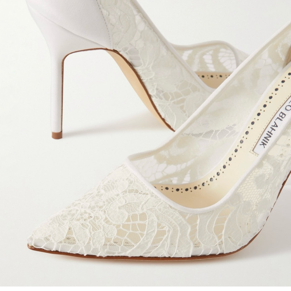 MANOLO BLAHNIK BBLA Bride 105 lace pumps wedding shoes heels - Picture 3 of 4